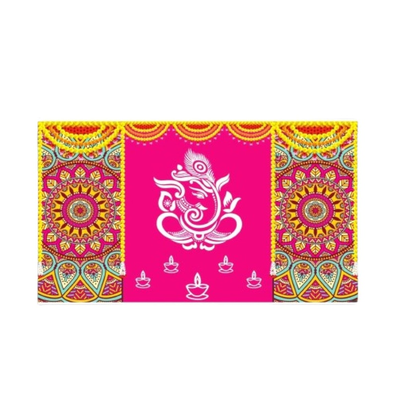Lord Ganesh Backdrop 5×8 Feet Indian Traditional Cloth Backdrop Pooja Backdrop Indian Wall Art Photo Decor Banner Diwali Decor Wedding Backdrop Decorative Cloth Housewarming Gift