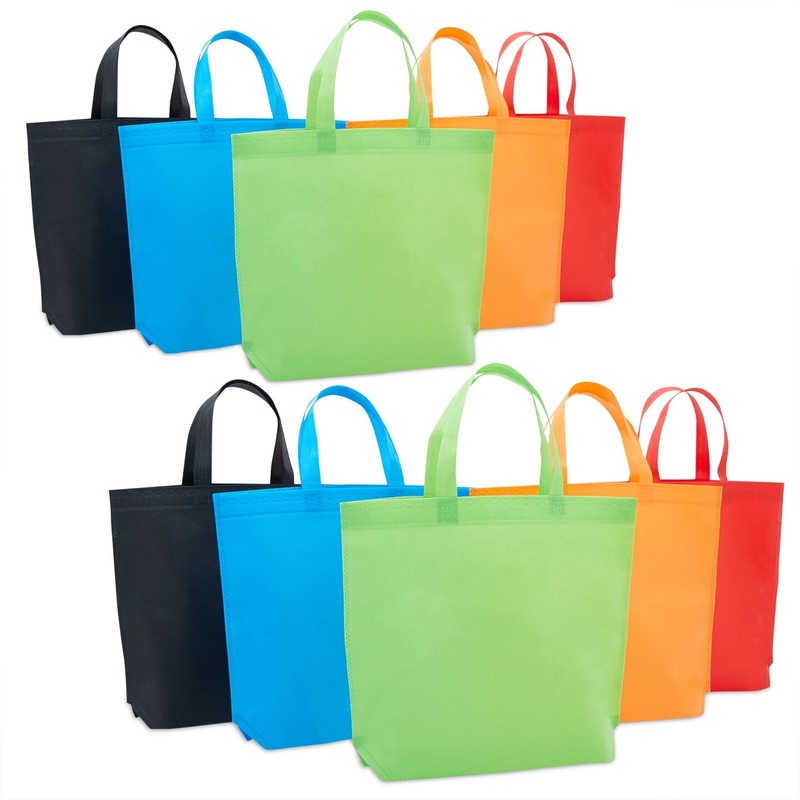 10 Pack Reusable Tote Bags with Handles for Shopping, Bulk Cloth Bags for Groceries (15×12.5 in, 5 Assorted Colors)