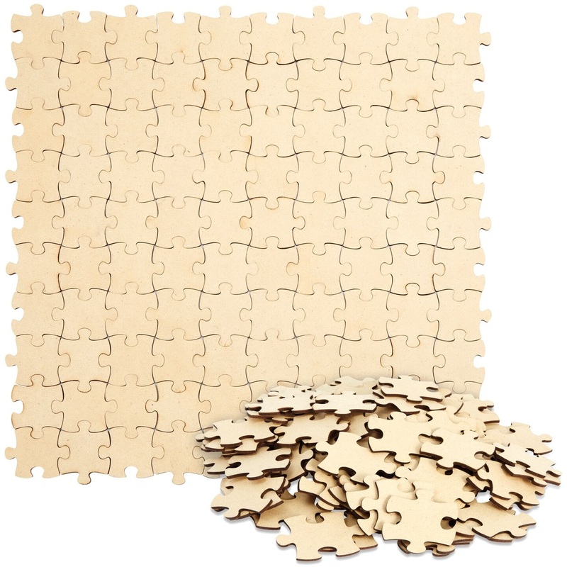 100 Blank Wooden Puzzle Pieces for Crafts, DIY Art Projects, 1.9×1.6″ Unfinished Freeform Jigsaw Wood Puzzle to Draw On