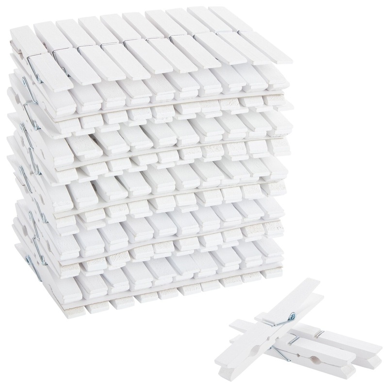 100 Pack Wooden Clothespins for Hanging Laundry, Crafts, Photos (White, 4 In)