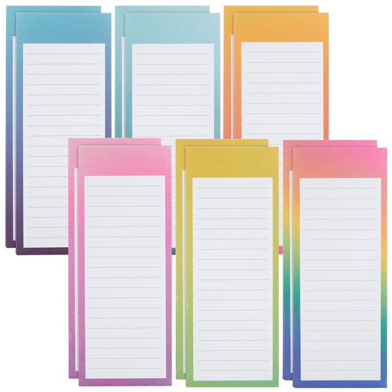 12 Pack Magnetic Notepads for Refrigerator, Grocery List, To Do List, Watercolor Designs, 60 Lined Sheets Each (3.5 x 9 In)