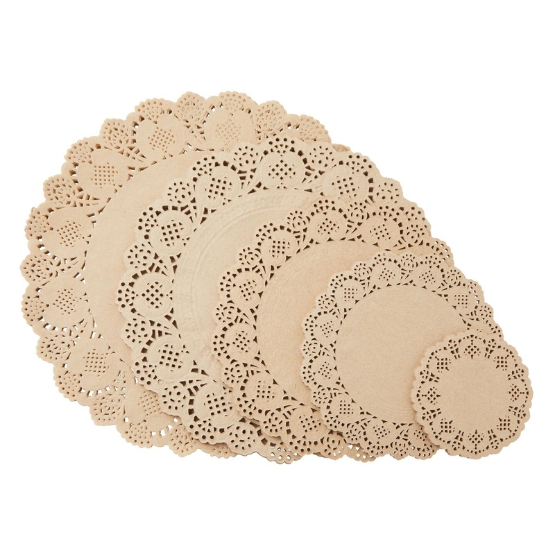 250 Pack Paper Doilies Assorted Sizes for Food & Cake, Round Decorative Disposable Placemats, Brown (4, 6.5, 8.5, 10.5, and 12 In)