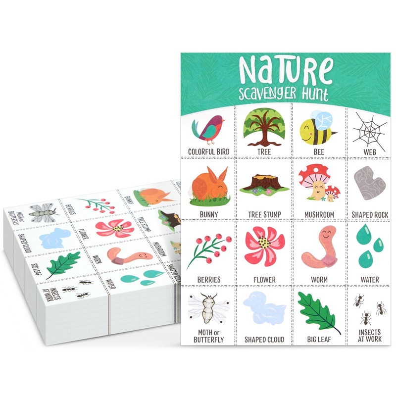 50 Pack Nature Scavenger Hunt Cards for Kids Ages 3 Years and Up, Outdoor Find and Seek Camping Game