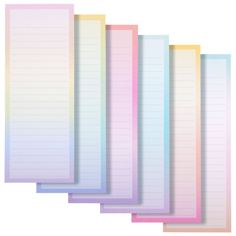 6 Pack Magnetic Notepads for Refrigerator, Grocery, Shopping, To Do Lists, 3.5×9 inch Pastel Rainbow Gradient Note Pads (60 Sheets Each)