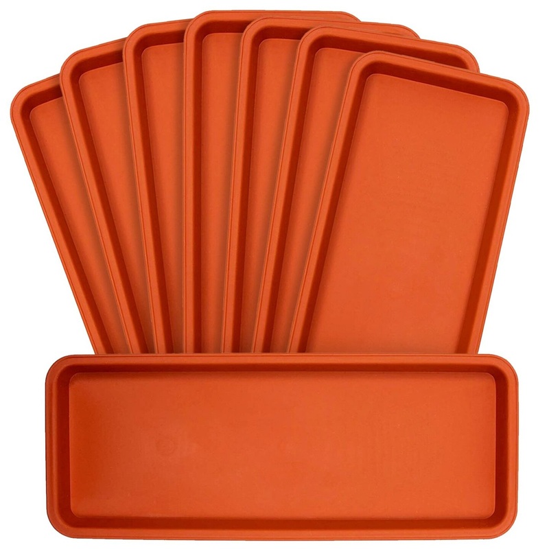 8 Pack Large Plastic Plant Drip Trays for Watering, Rectangular Planter Saucer Pans for Indoors, Outdoors, Garden Supplies (Terracotta Red, 16.5″L x 6.5″W)
