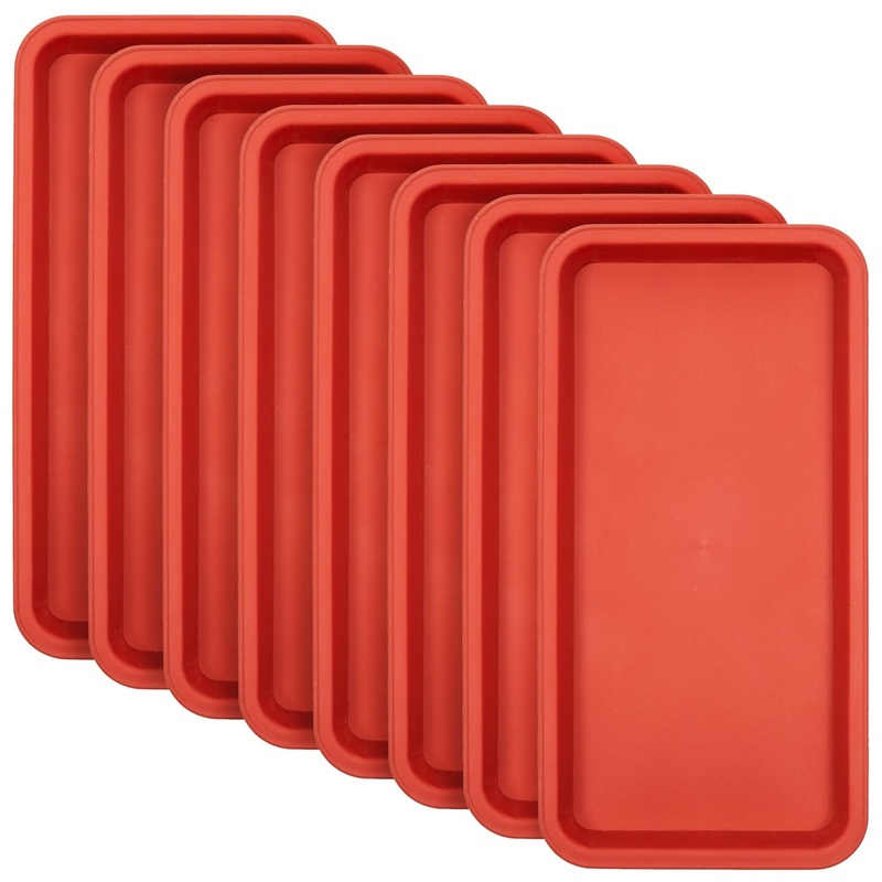 8 Pack Plastic Plant Drip Trays for Planters, Pots, Rectangular Saucer Pans for Indoors, Outdoors (Terracotta Red, 6.5×12 in)