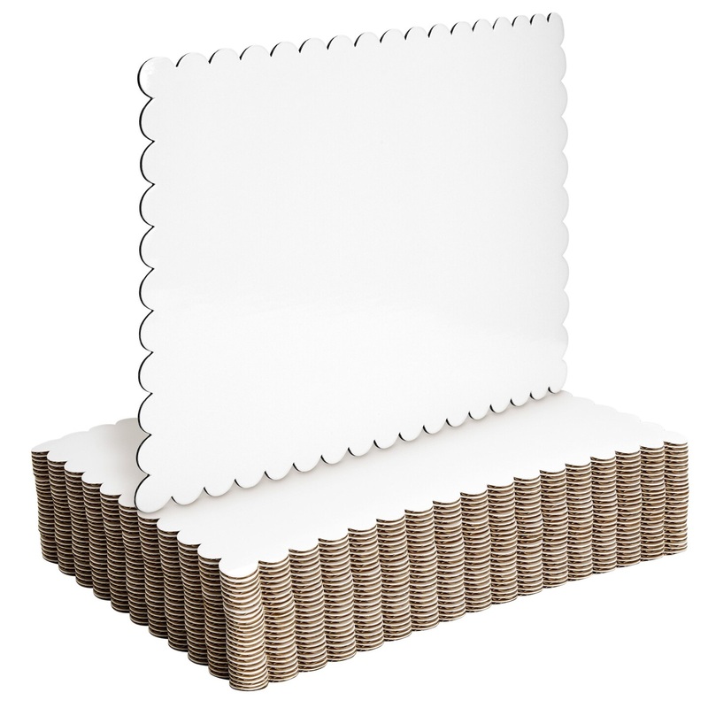 White Foil Cake Boards, Scalloped Rectangle Dessert Base (14 x 10 In, 25 Pack)