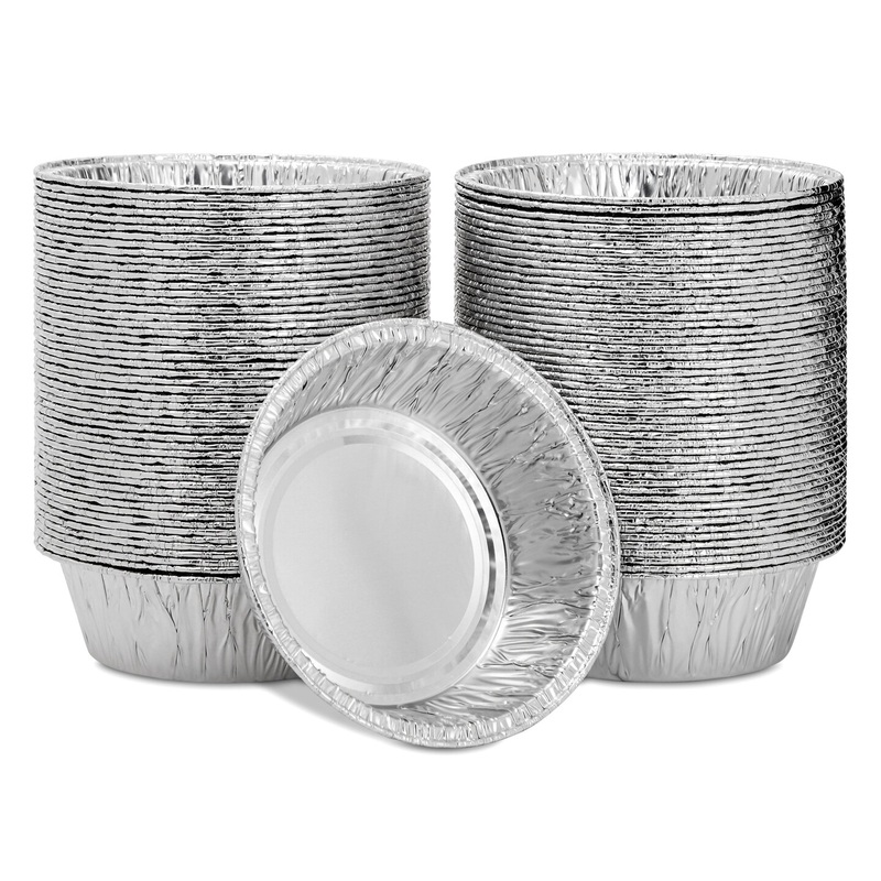 100 Pack Mini Individual Pot Pie Pans, Round Disposable Aluminum Tins for Small Business, Catering, Baking, and Cafes (5 In)