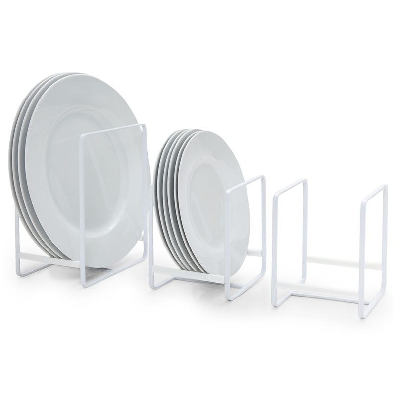 3 Piece Plate Organizer for Kitchen Cabinet, Shelf, 2 Sizes for Pots, Pans, Cutting Boards (White)