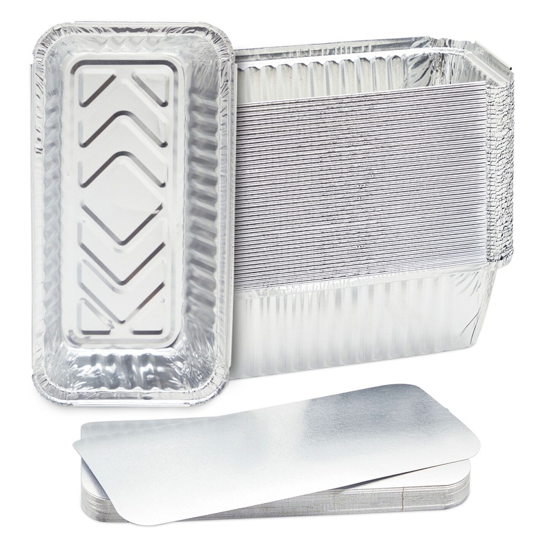 50 Pack Aluminum Foil 2 lb Disposable Loaf Pans With Lids for Baking Bread, Heating, Storing Food (22oz, 8.5 x 4.5 In)