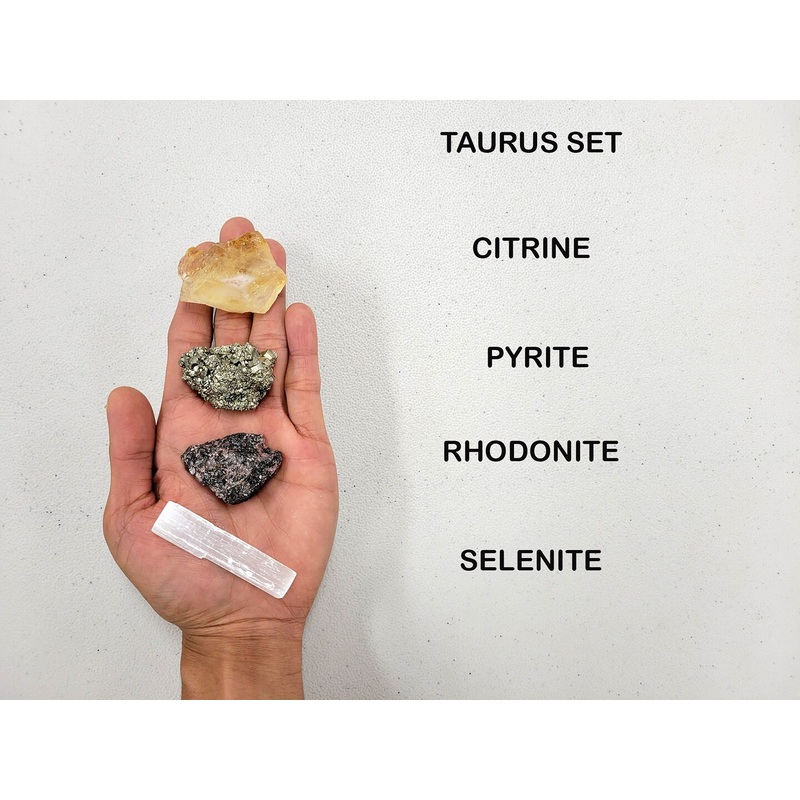 Crystals For Taurus Zodiac Sign, Citrine Pyrite Rhodonite Selenite