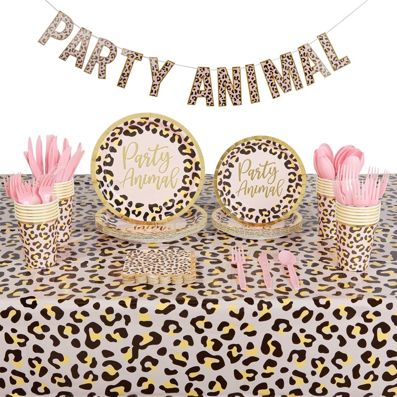 Safari Themed Birthday Party Supplies, Cheetah Party Animal Dinnerware and Decor (Serves 24)