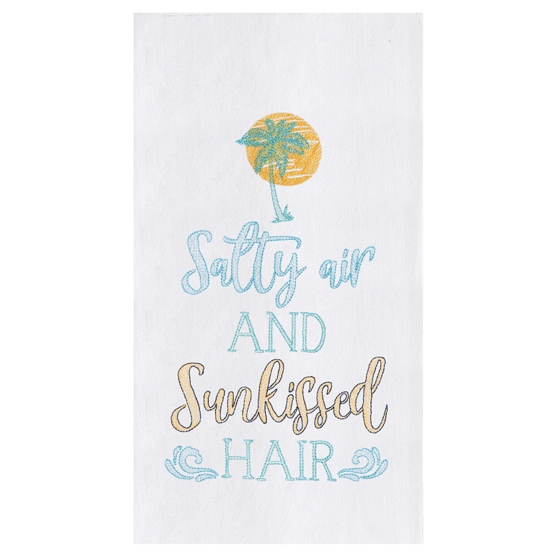 Salty Air And Sunkissed Hair Flour Sack Embroidered Cotton Kitchen Towel
