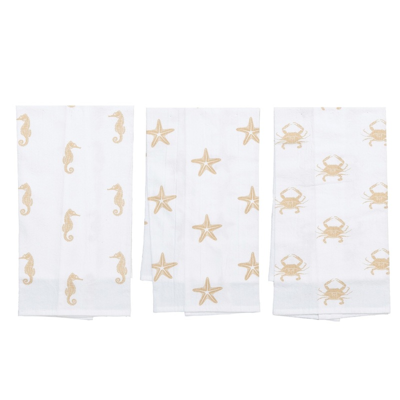 Seaside Splendor Printed Cotton Flour Sack Kitchen Towel Set of 3