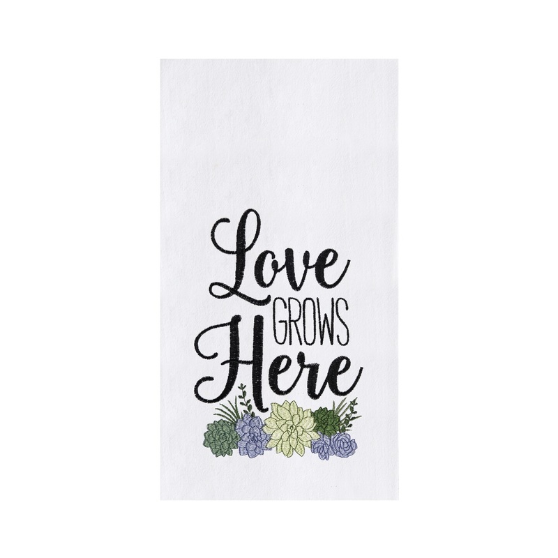 18″ x 27″ Love Grows Here Succulent Embroidered Flour Sack Kitchen Towel
