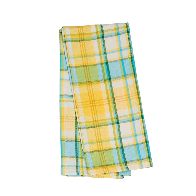 Citrus Mist Plaid Woven Cotton Kitchen Towel
