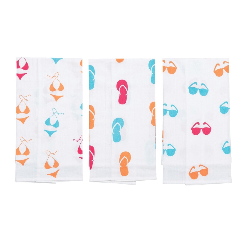 Flip Flop Printed Cotton Flour Sack Kitchen Towel Set of 3