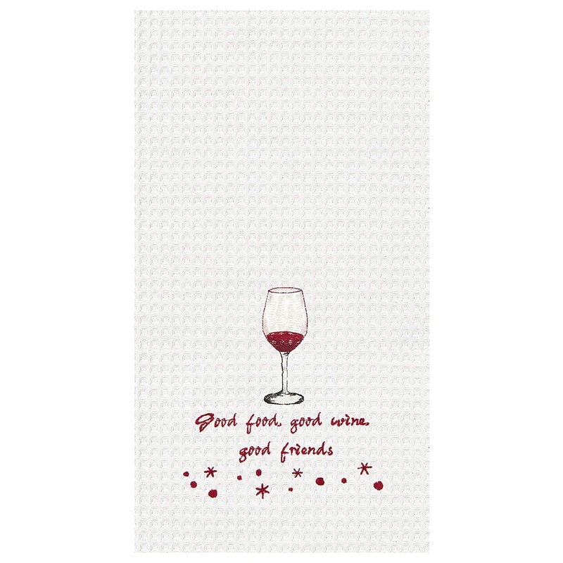 Good Food Wine Friends Waffle Weave Cotton Kitchen Towel
