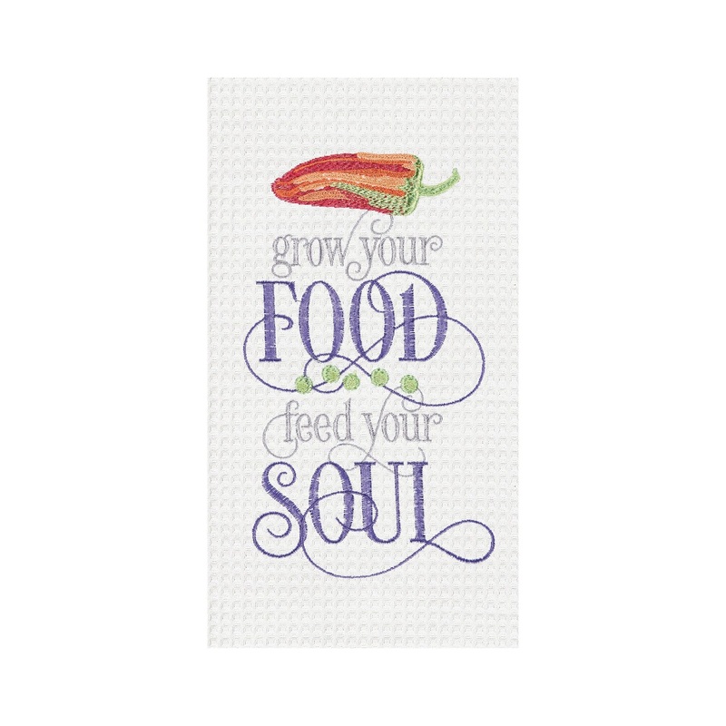 Grow Your Food Embroidered Waffle Weave Kitchen Towel