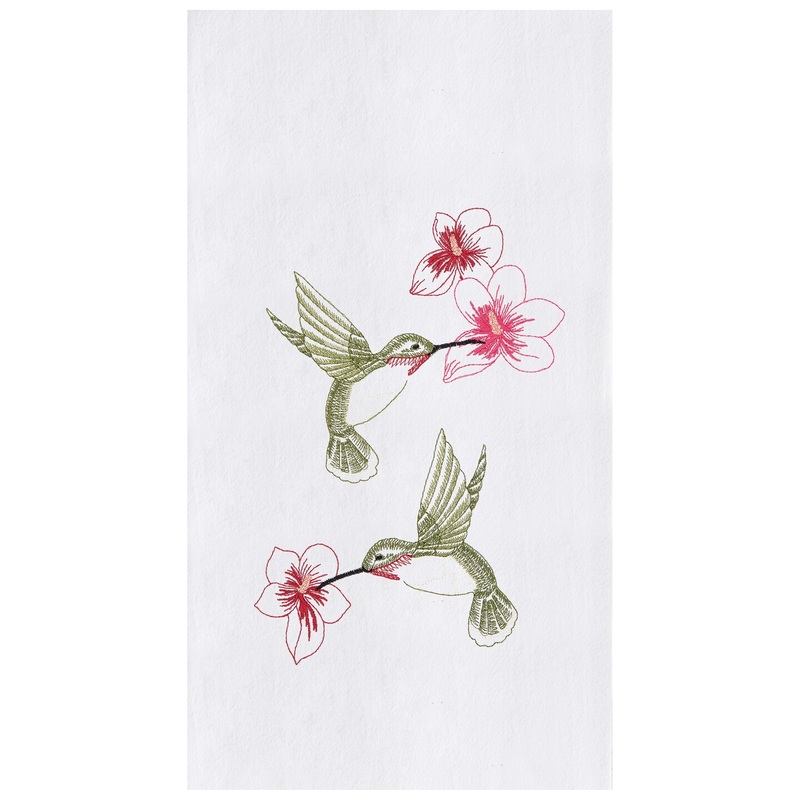 Hummingbird Flower Embroidered Flour Sack Cotton Kitchen Towel