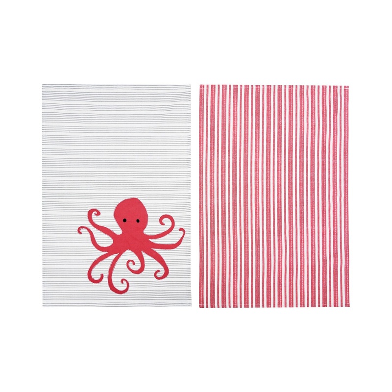 Octopus Stripe Printed Kitchen Towel Set of 2