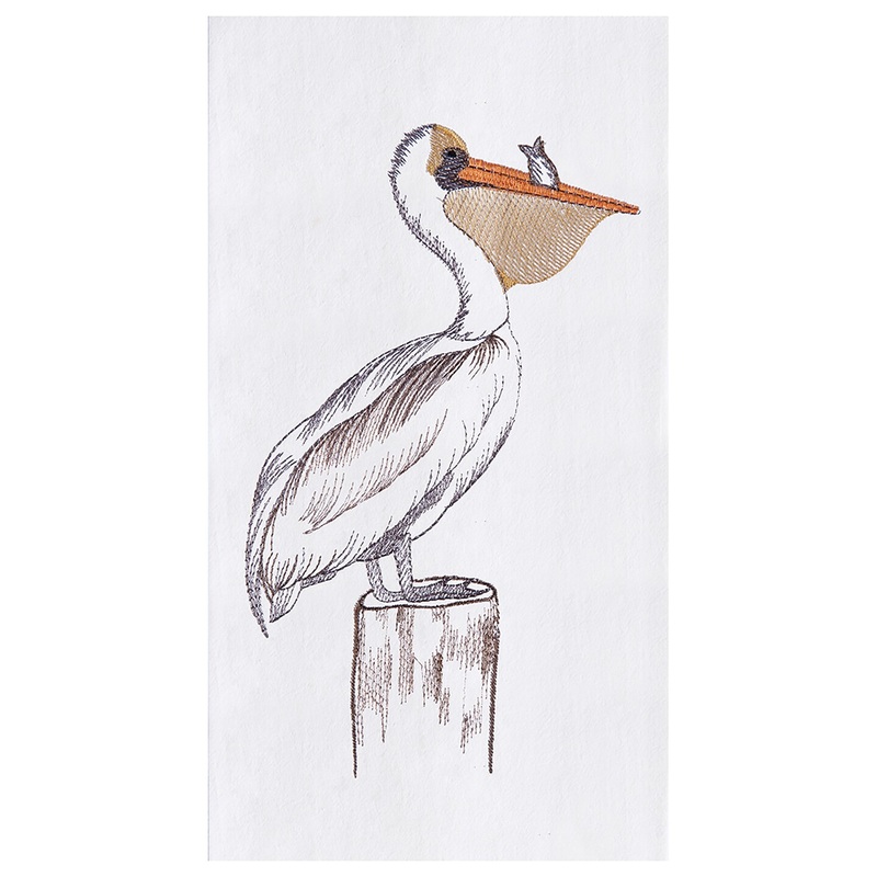 Pelican on Pier Piling 100% Cotton Embroidered Flour Sack Kitchen Dishtowel