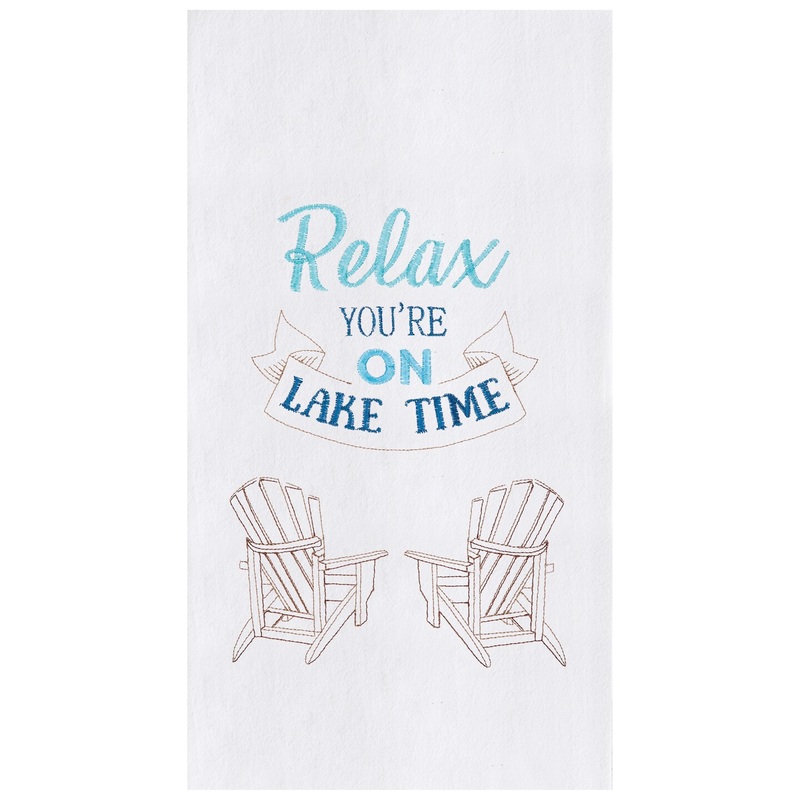 Relax Lake Time Embroidered Flour Sack Cotton Kitchen Towel