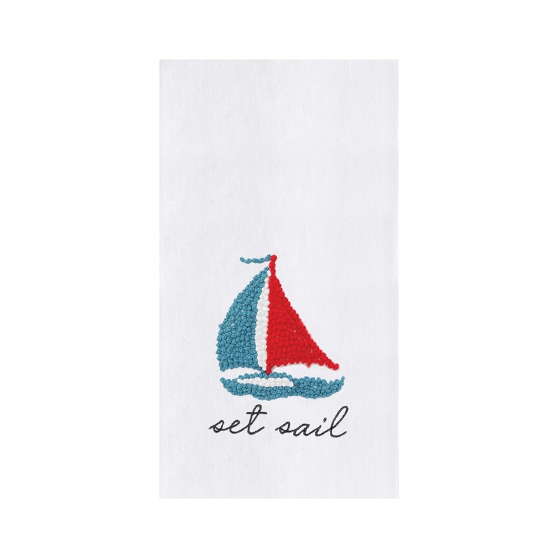 Sailboat French Knot Flour Sack Kitchen Towel