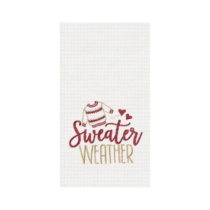 Sweater Weather Embroidered Waffle Weave Cloth Thanksgiving Kitchen Towel