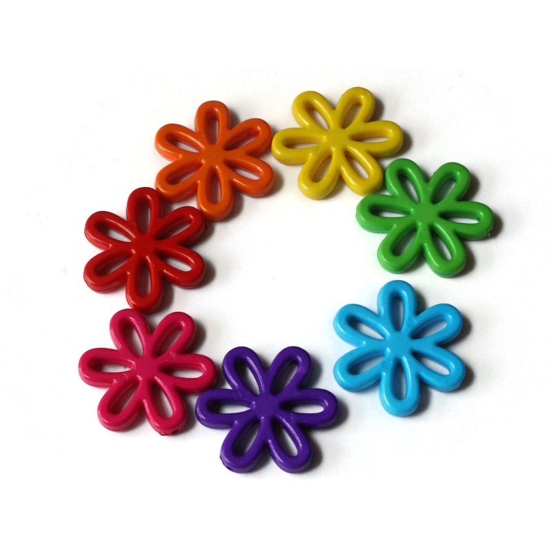 8 31mm Mixed Color Plastic Flower Beads