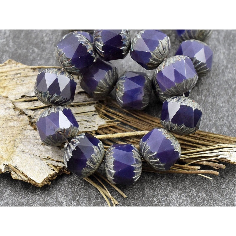 *10* 10mm Purple Opaline Picasso Faceted Cruller Barrel Beads