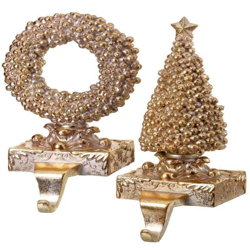 10″ Resin Gilded Berry Tree & Wreath Stocking Holder  Elegant Christmas Dcor