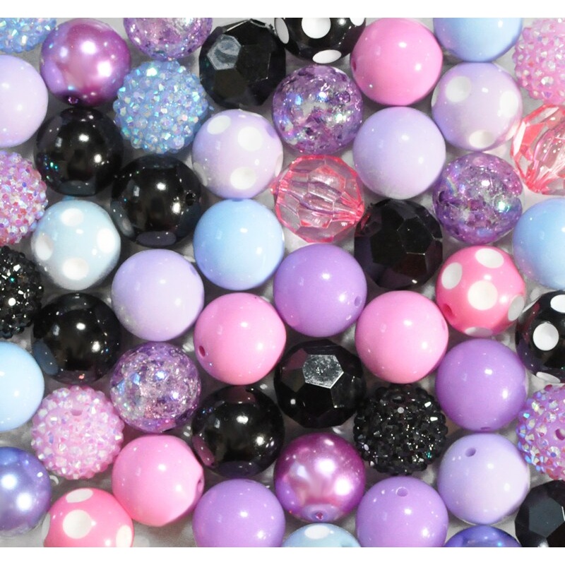 20mm Black Pastel acrylic bubblegum bead mix