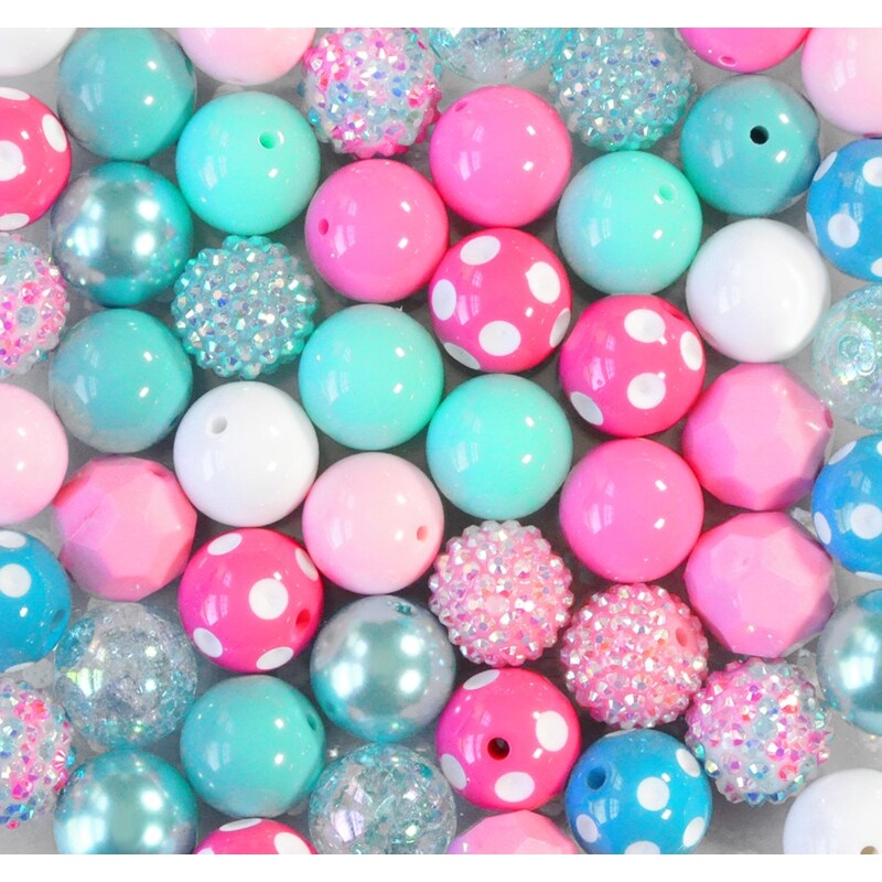 20mm Hot Pink and Turquoise acrylic bubblegum bead mix