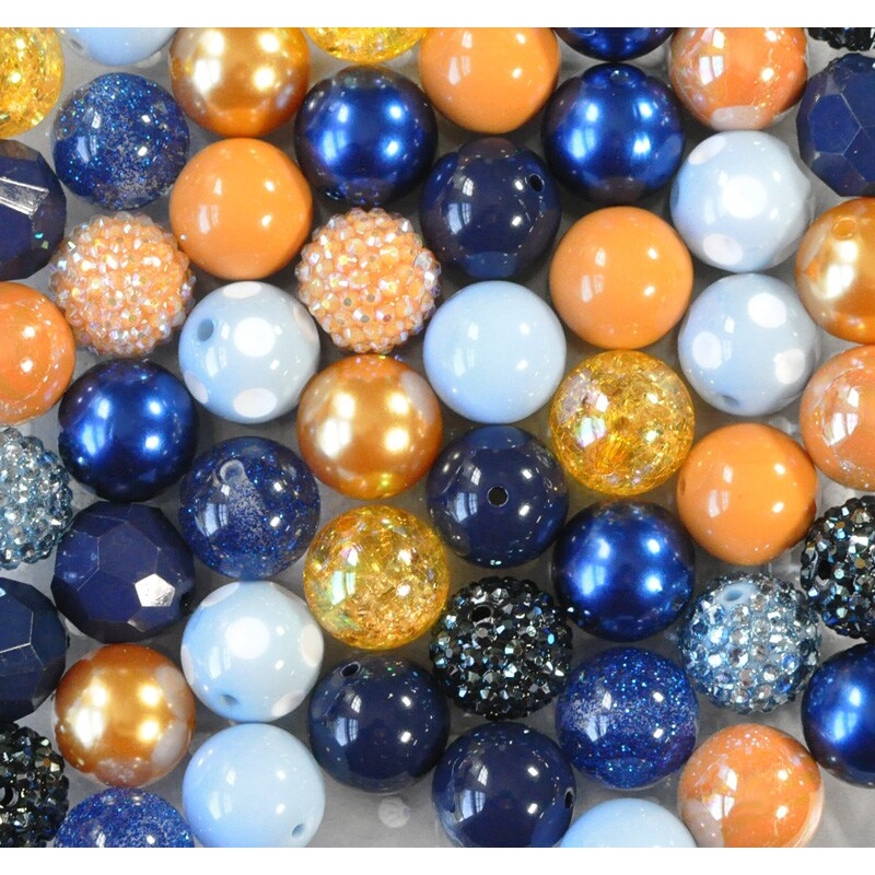 20mm Navy and Mustard acrylic bubblegum bead mix
