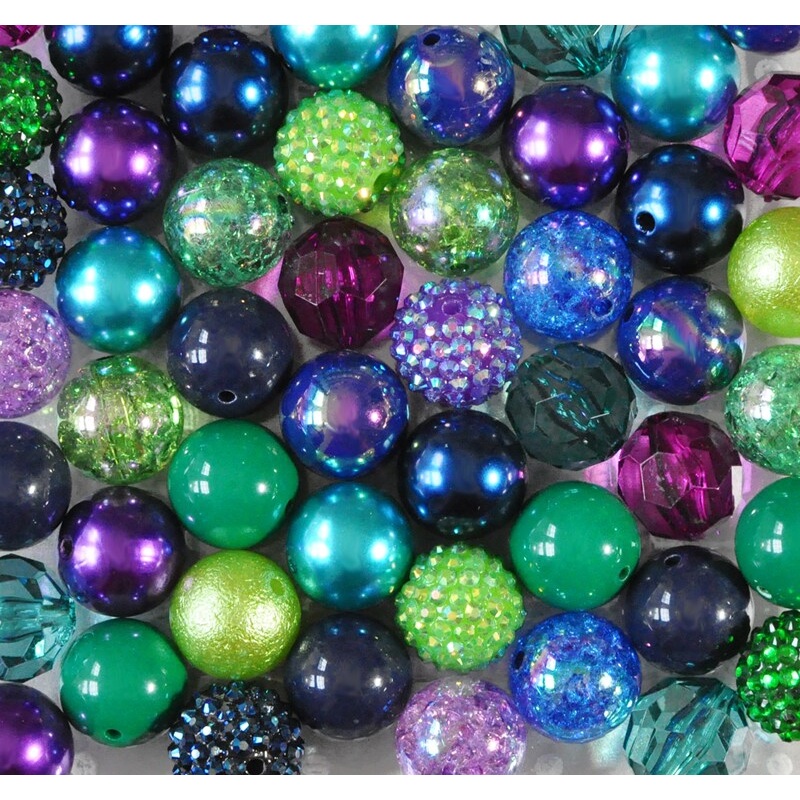 20mm Pretty Peacock acrylic bubblegum bead mix