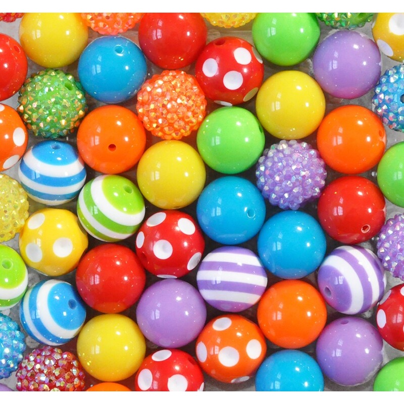 20mm Rainbow Bright acrylic bubblegum bead mix