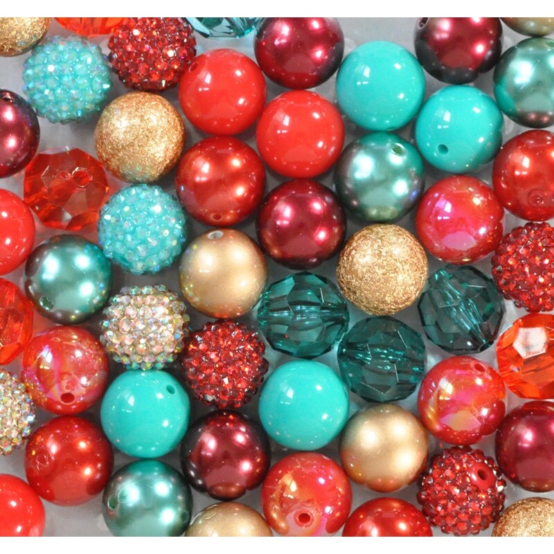20mm Red Kimono acrylic bubblegum bead mix