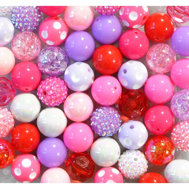 20mm Red, Pink, and Purple acrylic bubblegum bead mix