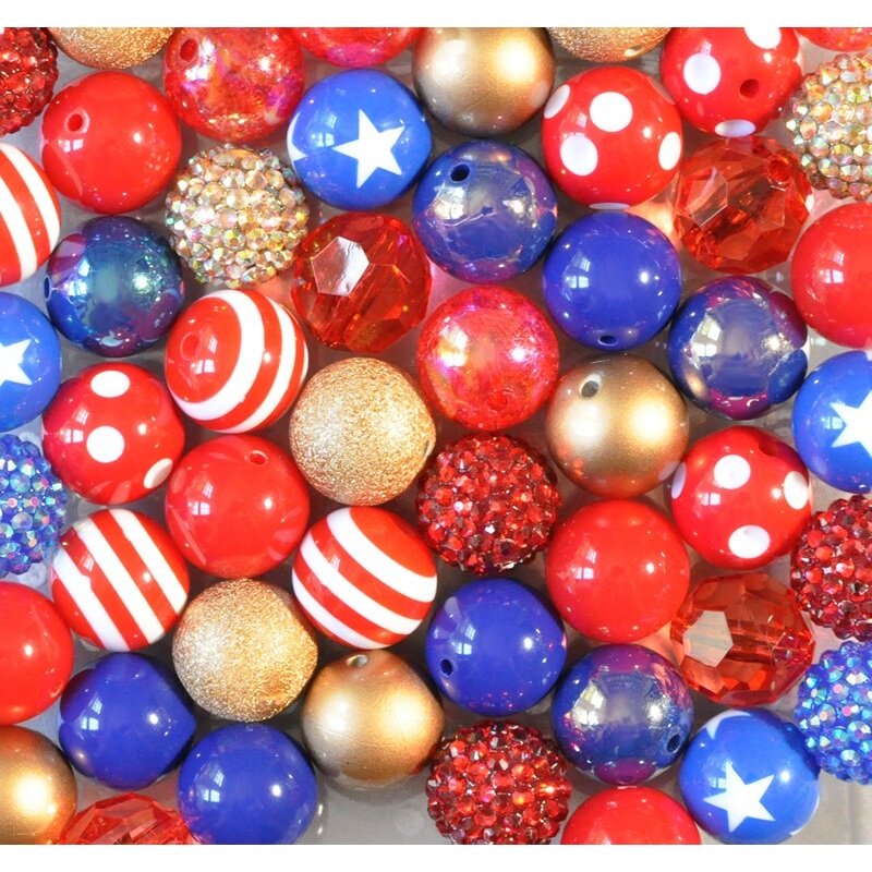 20mm Red, White, and Wonderful acrylic bubblegum bead mix
