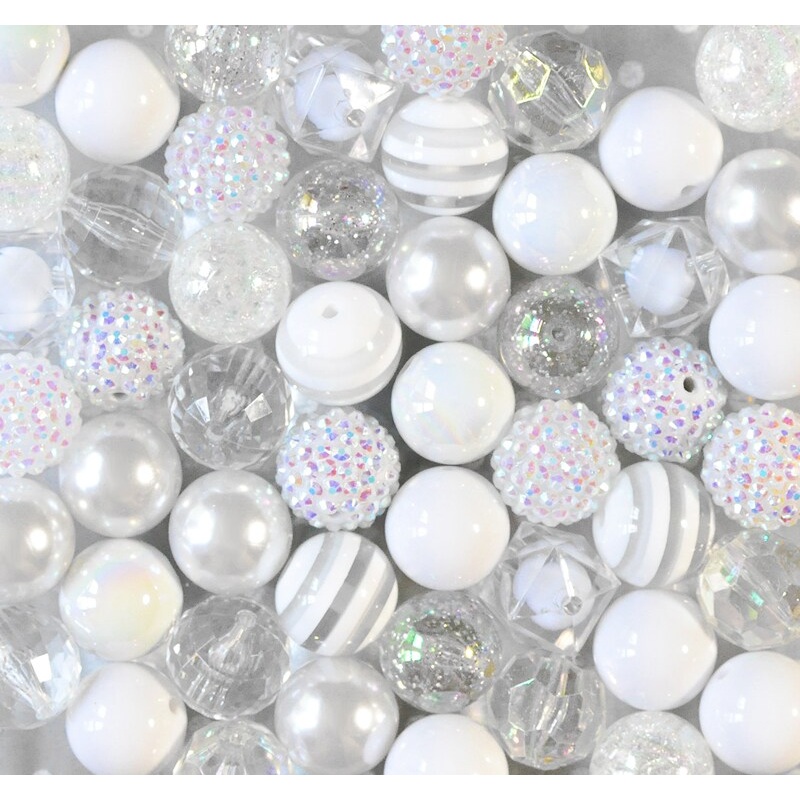 20mm White Icicle acrylic bubblegum bead mix
