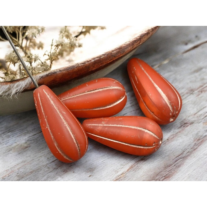 22x11mm Copper Washed Opaline Melon Drop Beads