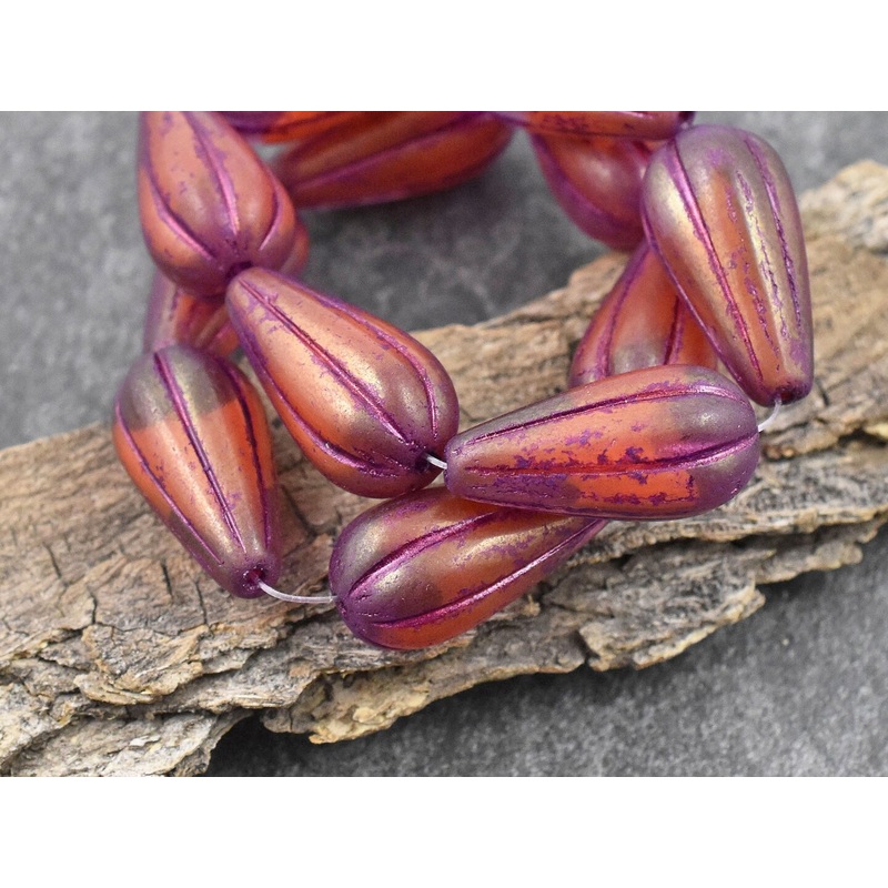 22x11mm Golden Luster Washed Boysenberry Melon Drop Beads