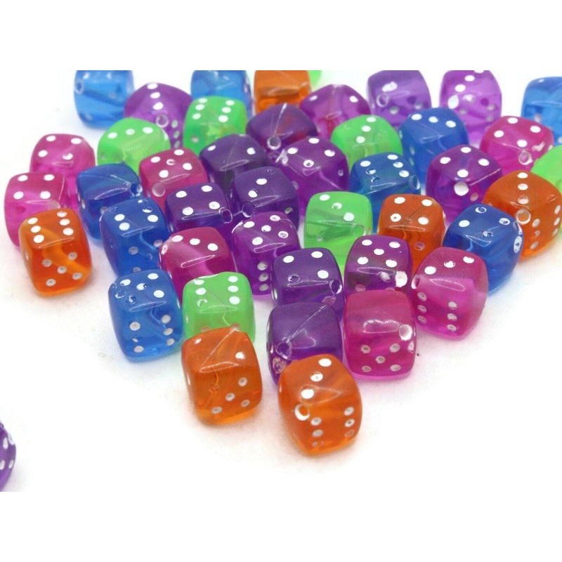 50 8mm Multicolor Acrylic Six Sided Dice Bead Cube Beads