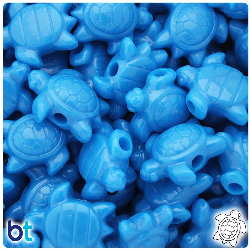BeadTin True Blue Neon Bright 23mm Sea Turtle Plastic Pony Beads (24pcs)