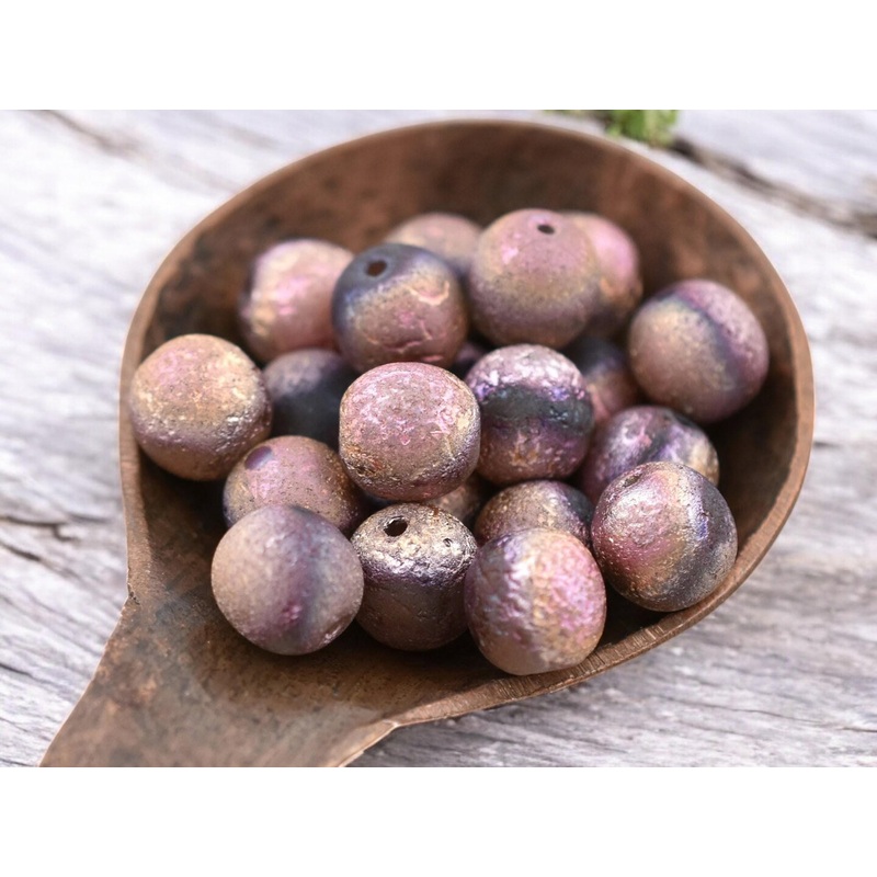 Copper Etched Matte Grey Round Druk Beads