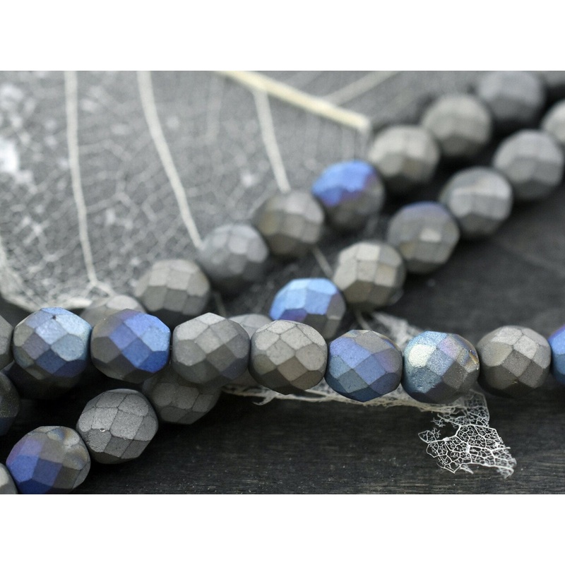 Glittery Matte Graphite Fire Polished Round Beads