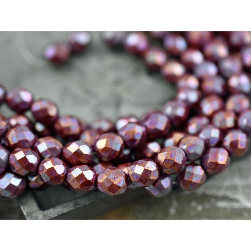 Red Wine Nebula Fire Polished Round Beads
