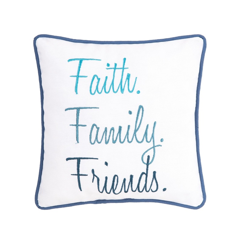 10″ x 10″ Faith Family Friends Embroidered Small Petite Throw Pillow