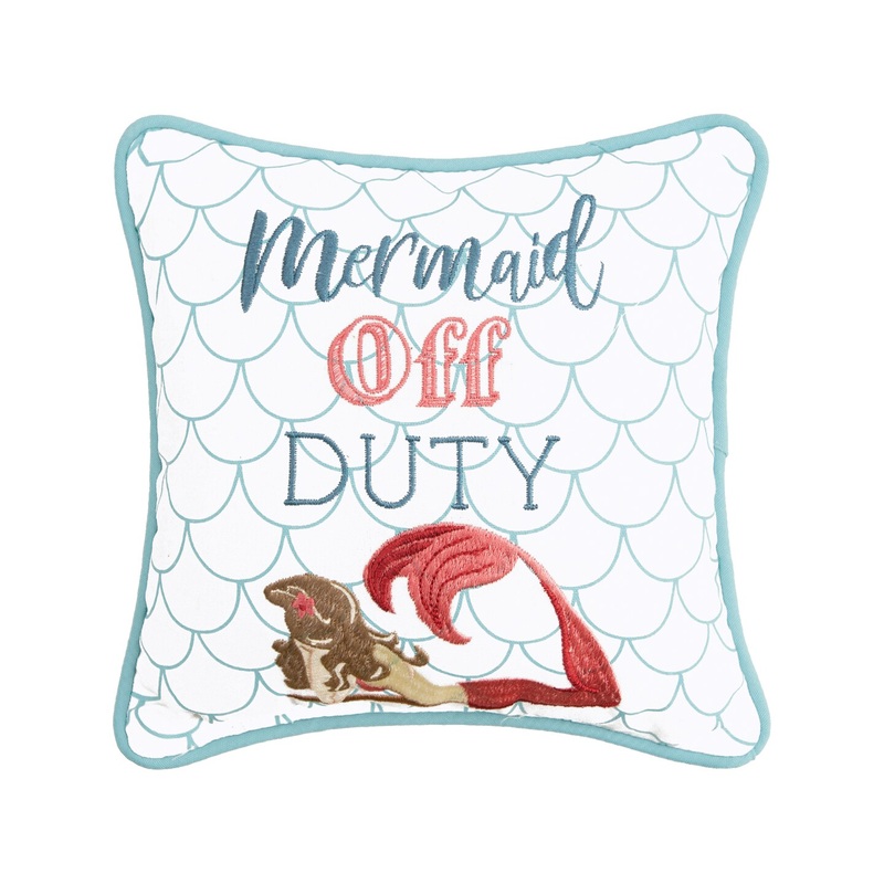 10″ x 10″ Mermaid Off Duty Embroidered Small Petite Throw Pillow